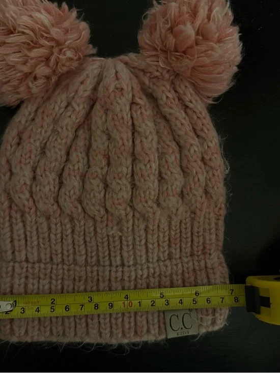 C.C Kids Blush Pink Cable Knit Double Pom Beanie - Picture 2 of 3